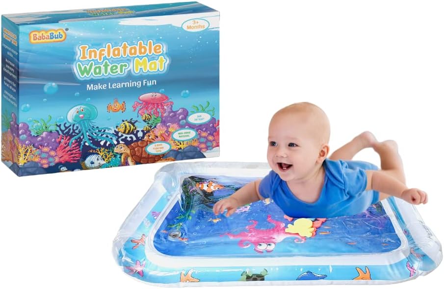 Tummy Time Mat Inflatable Water Mat Baby Playmat Sensory Toy Development Stimulation Growth Activity Play Centre for Infants & Toddlers 3 to 24 Months Portable Strengthens Neck Girls Boys