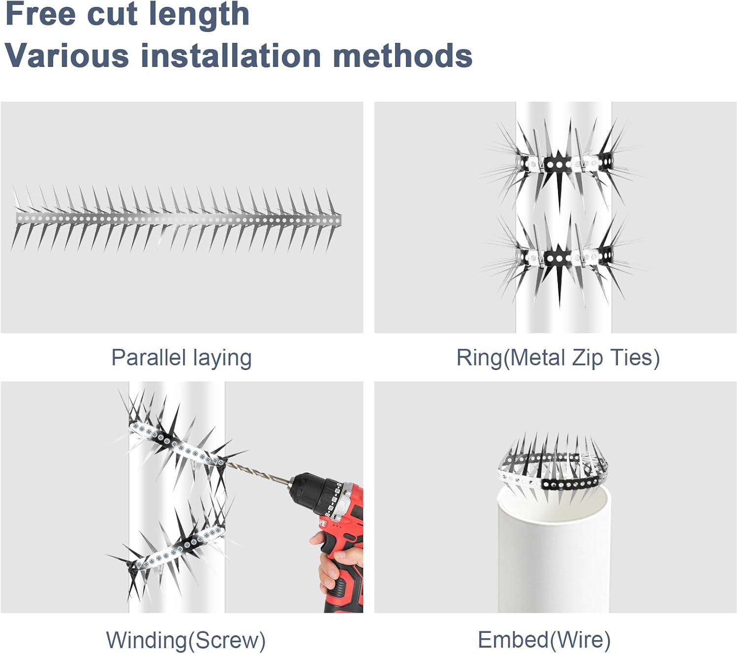Bird Spikes 32 FT Stainless Steel Bird Deterrent, Snake and Raccoon Deterrent, Squirrel Baffles for Bird Feeders, Anti Climb Spikes, Prevent Squirrels from Stealing the Bird Food