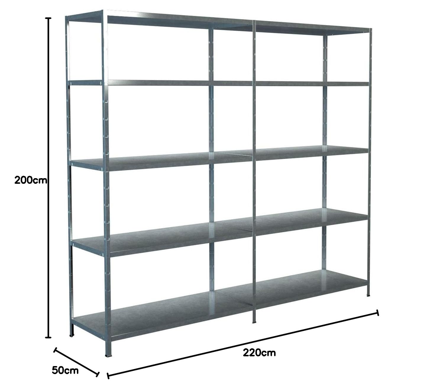 SCHULTE Regalwelt Regalwelt Lagerregal mit 10 PowerMAX-Fachböden verzinkt, 200x220x50cm, Steckregal mit einfacher Montage ohne Verschrauben, Traglast je Boden bis zu 85 Kg (gesamt bis zu 850 Kg)