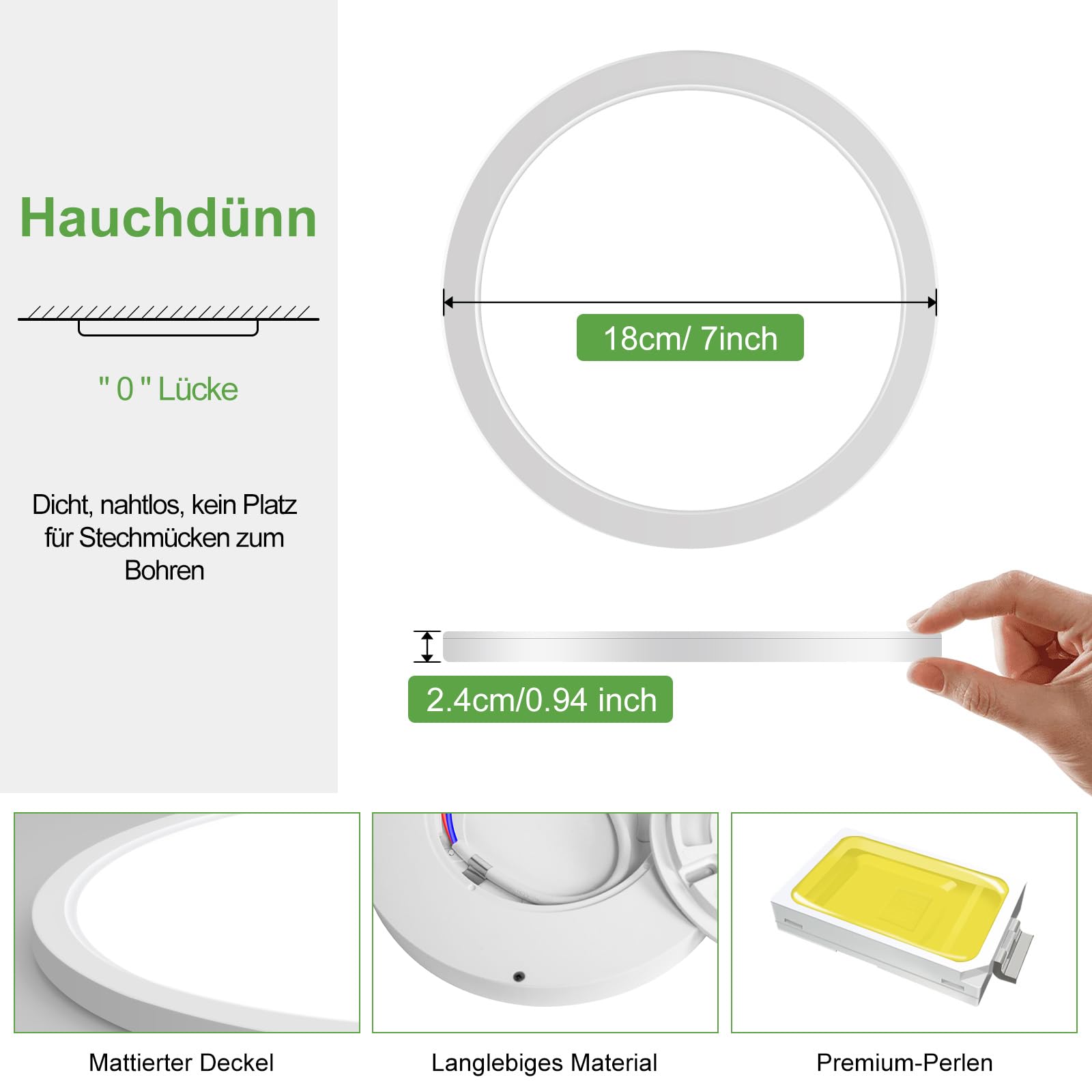 zemty [4 Pezzi/3 Colori 3000/4000/6500K Plafoniera LED Soffitto, 15W 1800LM Ø18cm Plafoniera Bagno Soffitto, Plafoniere IP44 Lampada LED Soffitto per Camera da Letto Cucina