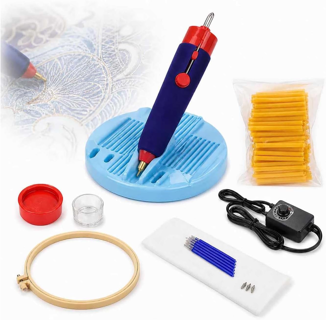 Eoweiot Pluma de cera eléctrica con temperatura ajustable para arte en tela y arcilla, kit completo para pintar y dibujar.