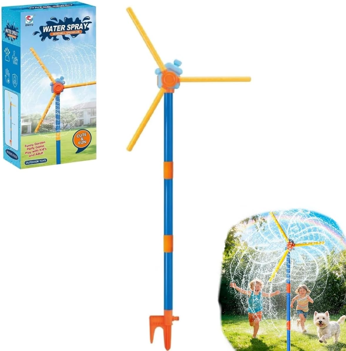 55" Windmill Water Sprinkler Outdoor Yard Toy for Kids，Summer Splash Sprinkler Play Equipment，27Spray Nozzles，360° Spining Splash Summer Fun Play for Boys, Girls, Pets and Lawn Watering (1PC)