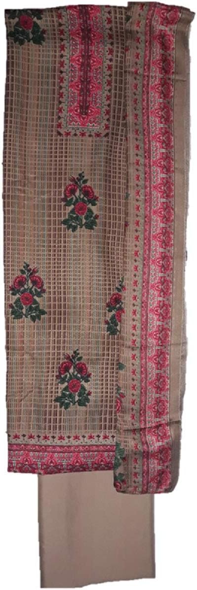 RIWAAYAT TRENDS Women's Pashmina Winter Unstitched Salwar Suit with Foil Print and Spun Shawl Dupatta (Brown, Free Size)