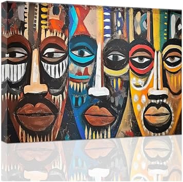 ZXHYWYM African Masks Wall Art Vintage Tribal Painting Black Art Prints African Traditional Culture Canvas Afro Ethnic Pictures African American Wall Decor Framed Blue, 16.00" x 24.00"