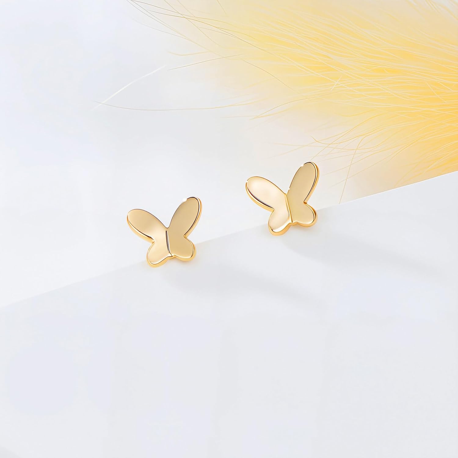 14k Gold Butterfly Stud Earrings for Women Teens, 14 Carat Yellow Gold Earring for Her