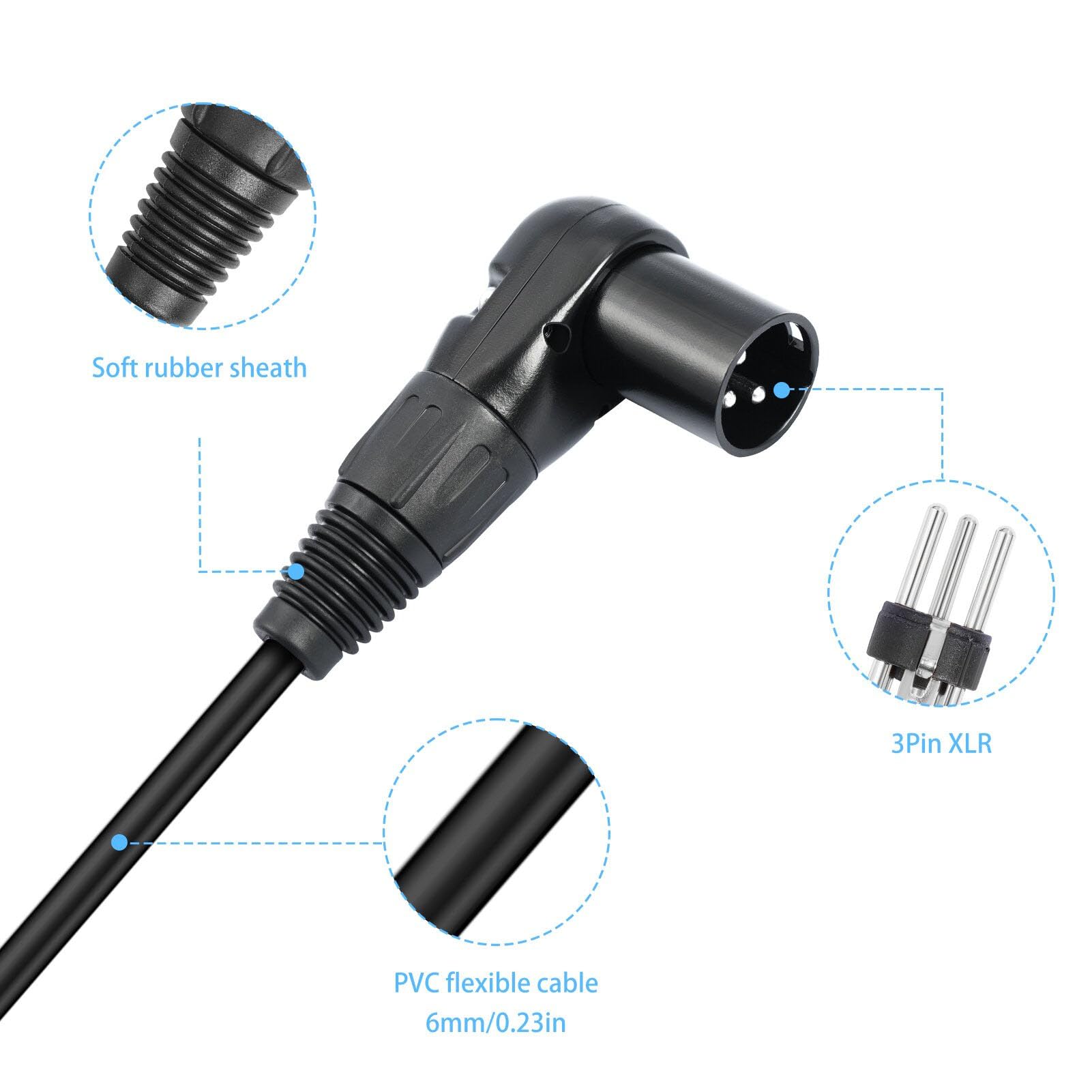 Cocoarm Cavo Microfonico XLR, Adattatore in PVC da 90 Gradi per Mixer da Studio e Altoparlanti con Angoli Regolabili (1,8 metri)