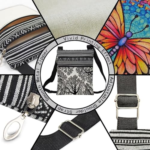 Sketch Tree Messenger Bag Small Ethnic Pattern Printed Adjustable Strap Crossbody Zipper Pouch Sketch Tree Phone Organizer Wallet Cute Shoulder Handbag for Women4