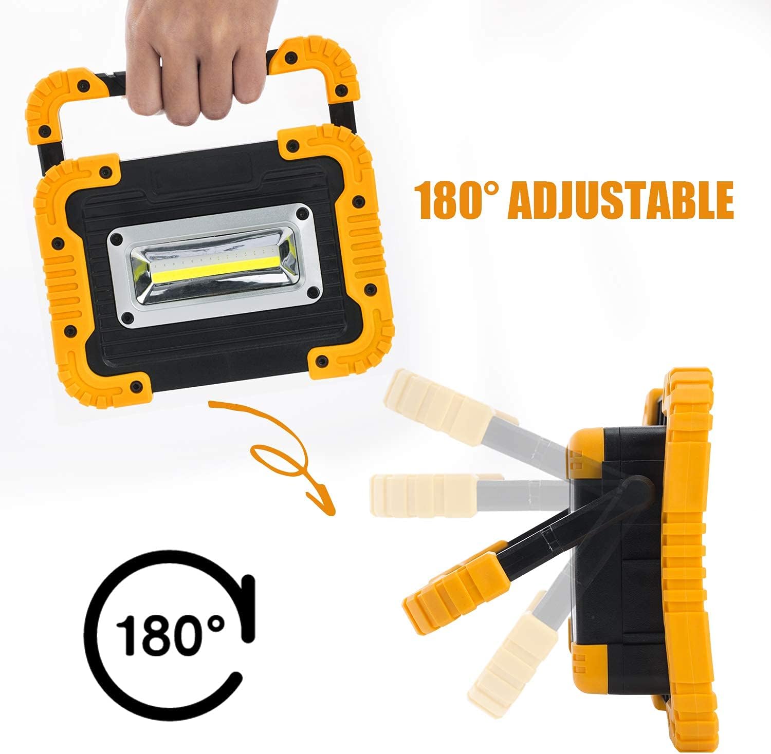 Portable LED Work Light, DAILYLIFE COB Flood Work Light, Waterproof Battery Work Light Cordless Bright Job Light for Outdoor Camping Repairing, Emergency Modes Work Light(2 Pack Yellow)
