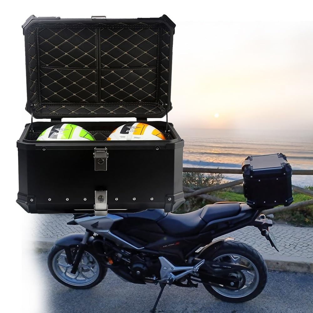 Top Case Box Moto Aluminium 28L 36L 45L 55L 65L 80L 100L Coffre pour Moto en étanche, Topcase Valise Moto pour Moto Design Étanche Base À Dégagement Rapide Support De Montage(Noir,100L)