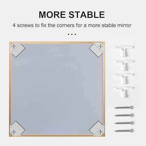 Miniatura 6 de Espejo de baño dorado de 27 x 36 pulgadas, espejo de tocador con marco de aleación de aluminio, espejo rectangular montado en la pared, espejo