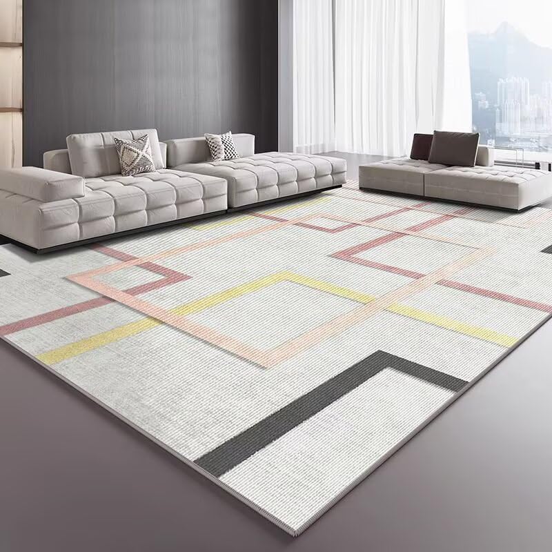 Tapis moderne à poils courts blanc doux 200 x 300 cm grand tapis de salon cosy