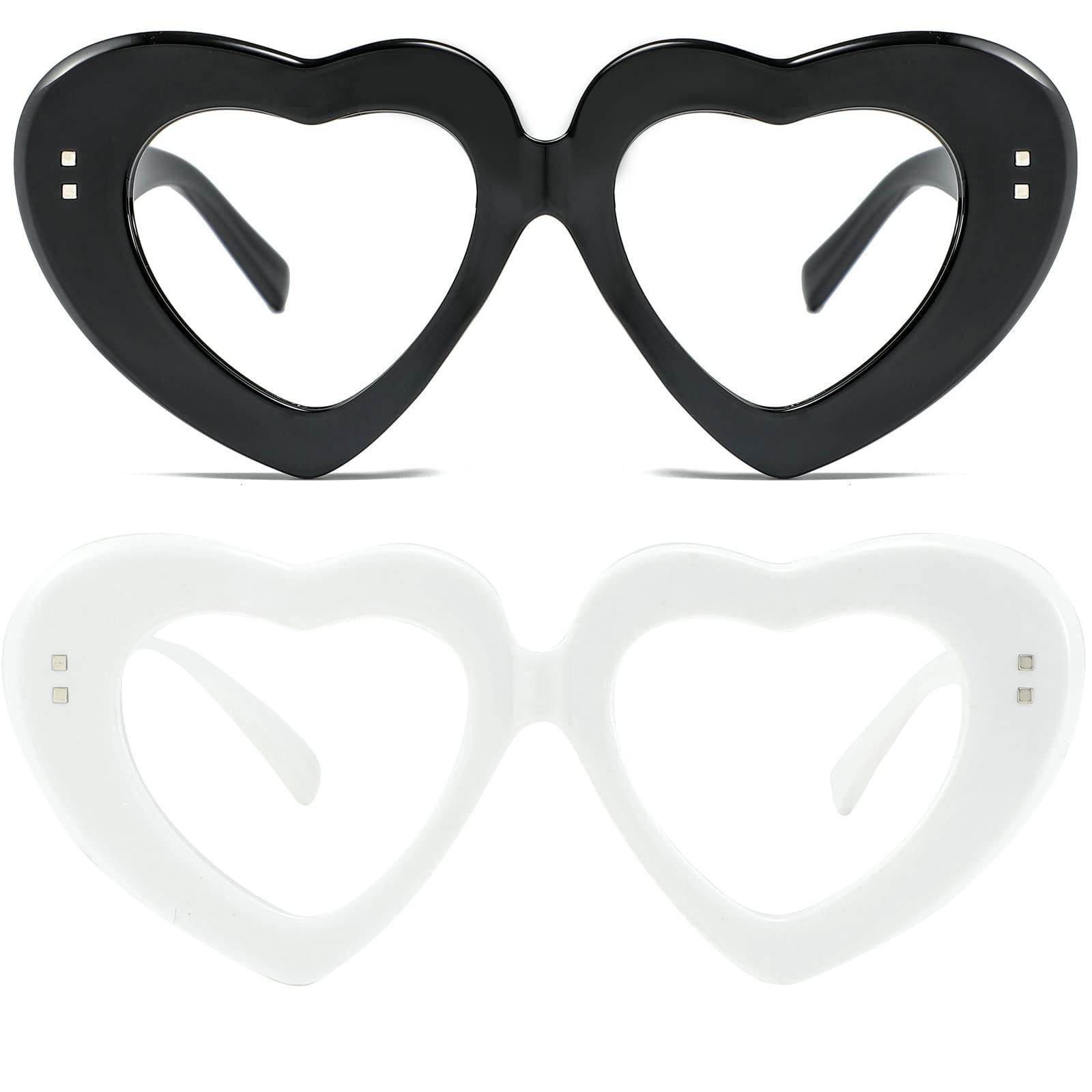 mincl 2Pack Vintage Heart-Shaped Crystal Bling Reading Glasses Women Rhinestone Eyewear Blue light blocking Reader