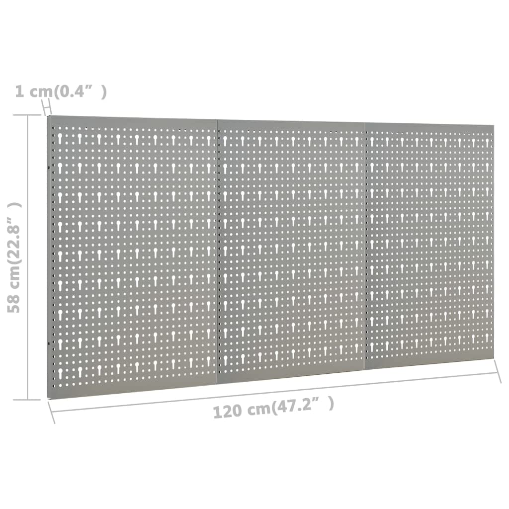 vidaXL 3x Werkzeugwand für 120cm lange Werkbänke Lochblech Lochwand Werkstattwand Werkstatt Lochwandsystem Metallwand Euro Lochung 40x58cm Stahl