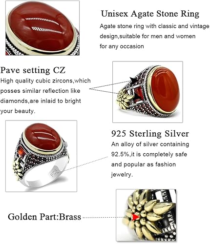 Miniatura 3 de Qida Solid 925 Sterling Silver Ring for Men Onyx Stone Ring Turkish Handmade Agate Silver Luxury Vintage Men's Ring
