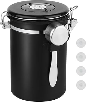 Ohtomber Coffee Canister Storage Container - 22OZ Stainless Steel Airtight Coffee Bean Storage Grounds Container with Date Tracker & Measuring Scoop, Kitchen Food Canister Jar for Cereal, Sugar, Tea