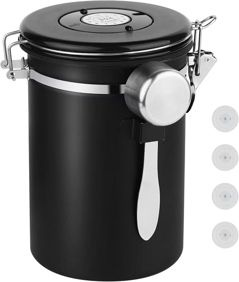 Ohtomber Coffee Canister Storage Container - 22OZ Stainless Steel Airtight Coffee Bean Storage Grounds Container with Date Tracker