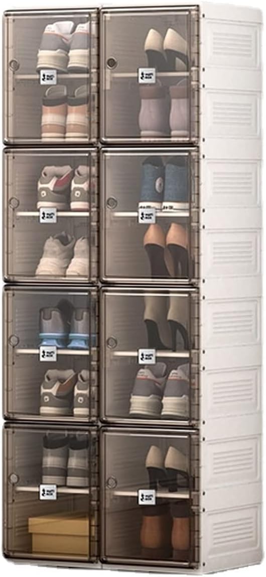 MAYIBOX Shoe Cabinet 2-20 Grid Stackable Transparent Folding Shoe Box Plastic Storage Box Storage 2-40 Pairs of Shoes (2 rows16 grids) : Home & Kitchen