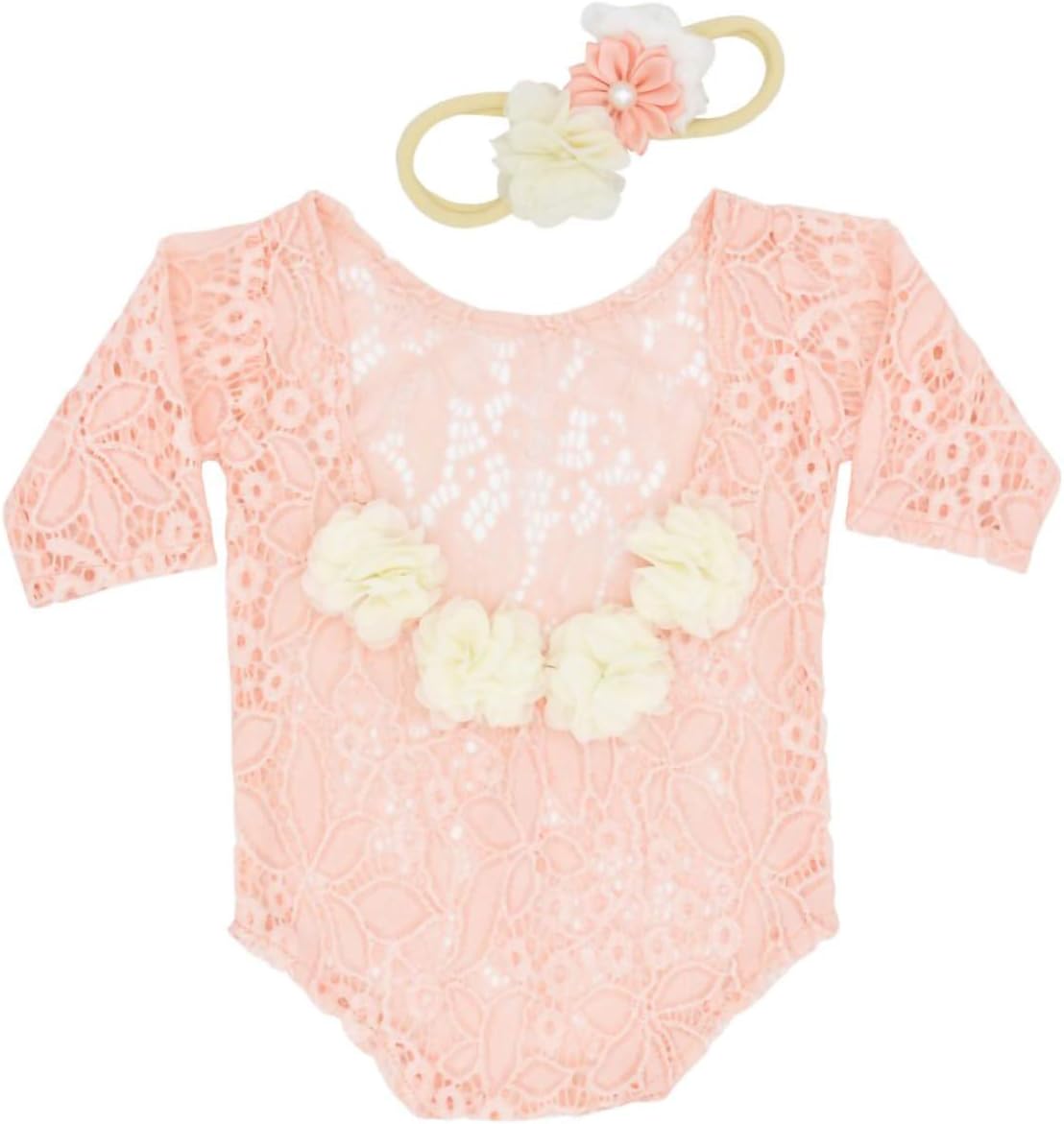 Popular Yuehuam Newborn Girl Photography Outfits Cute Lace Rompers Photography Props with Flower Headband Baby Photo Props Bodysuit Outfit, 1735179/120006AM47USMNH