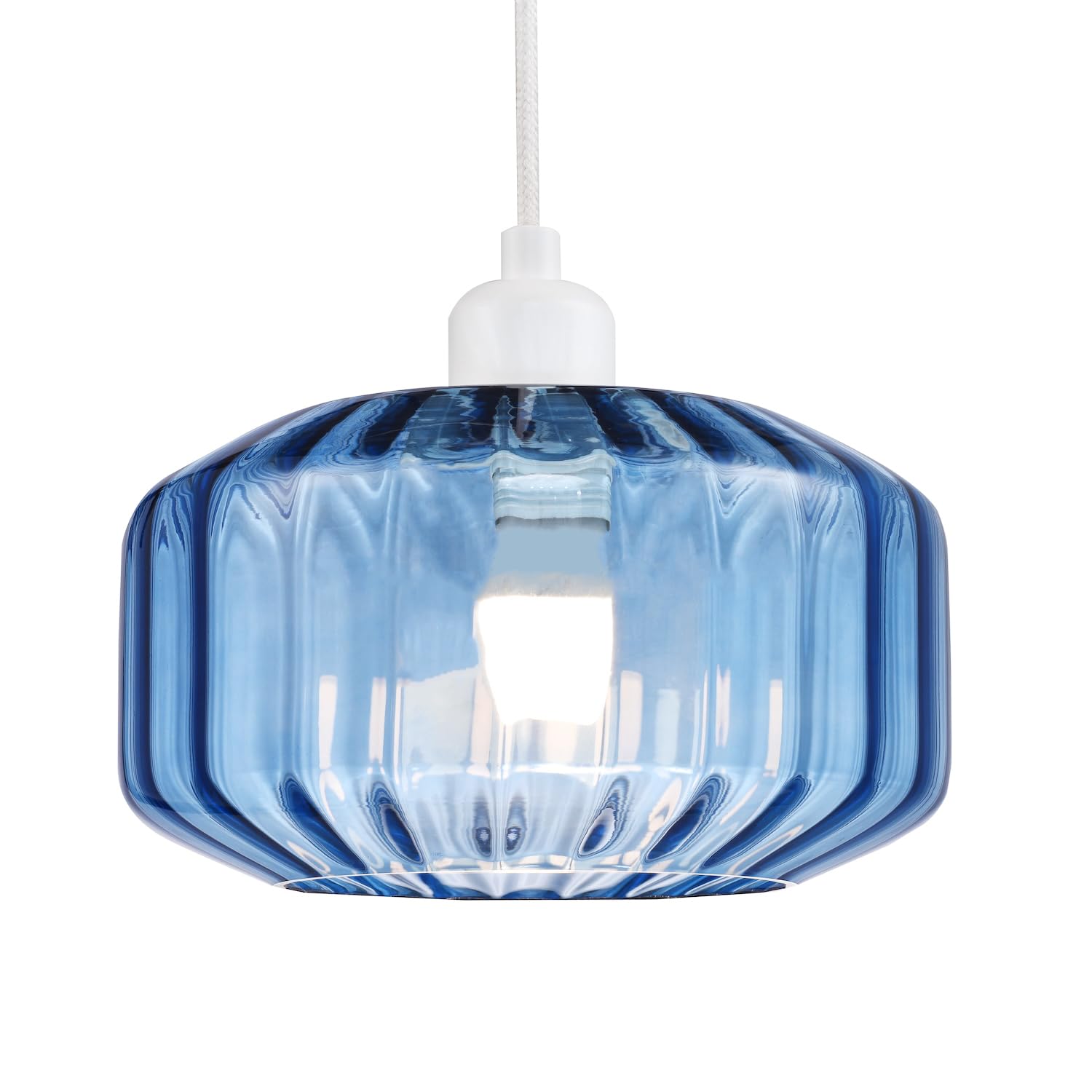 Modern Midnight Blue Ribbed Glass Non Electric Pendant Shade with Flat Style ...