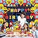 Pac Ghost Birthday Party Decoration, Include Game Party Backdrop 5 x 3 FT, Latex Balloons, Cake Topper for Pacman Theme Kids Fans Birthday Party