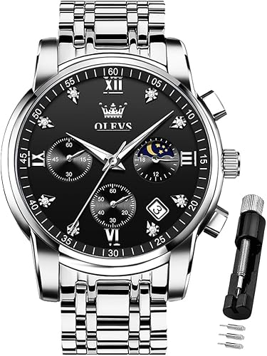 OLEVS Watch for Men Diamond Business Dress Analog Quartz Stainless Steel Waterproof Luminous Date Two Tone Luxury Casual Wrist Watch Blue