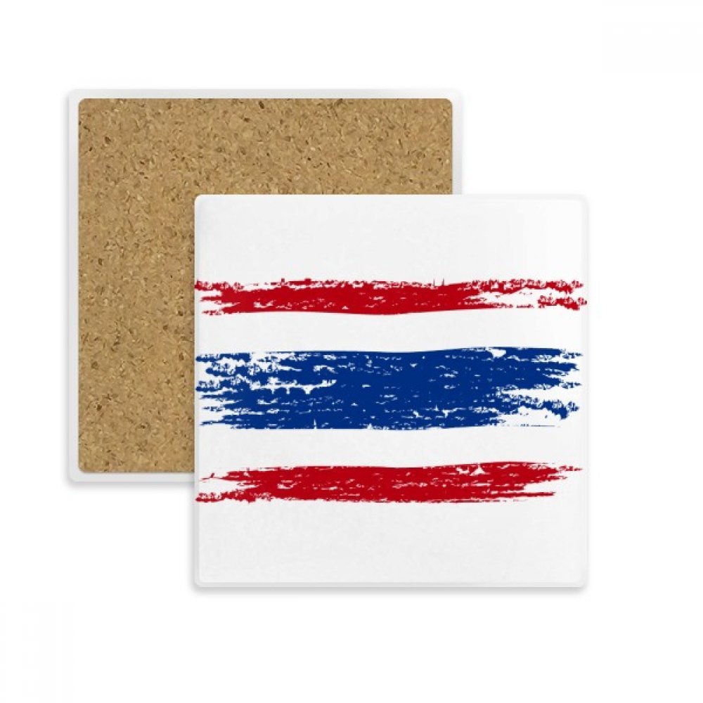 Dessous de verre carré en pierre absorbante avec drapeau thaïlandais aquarelle