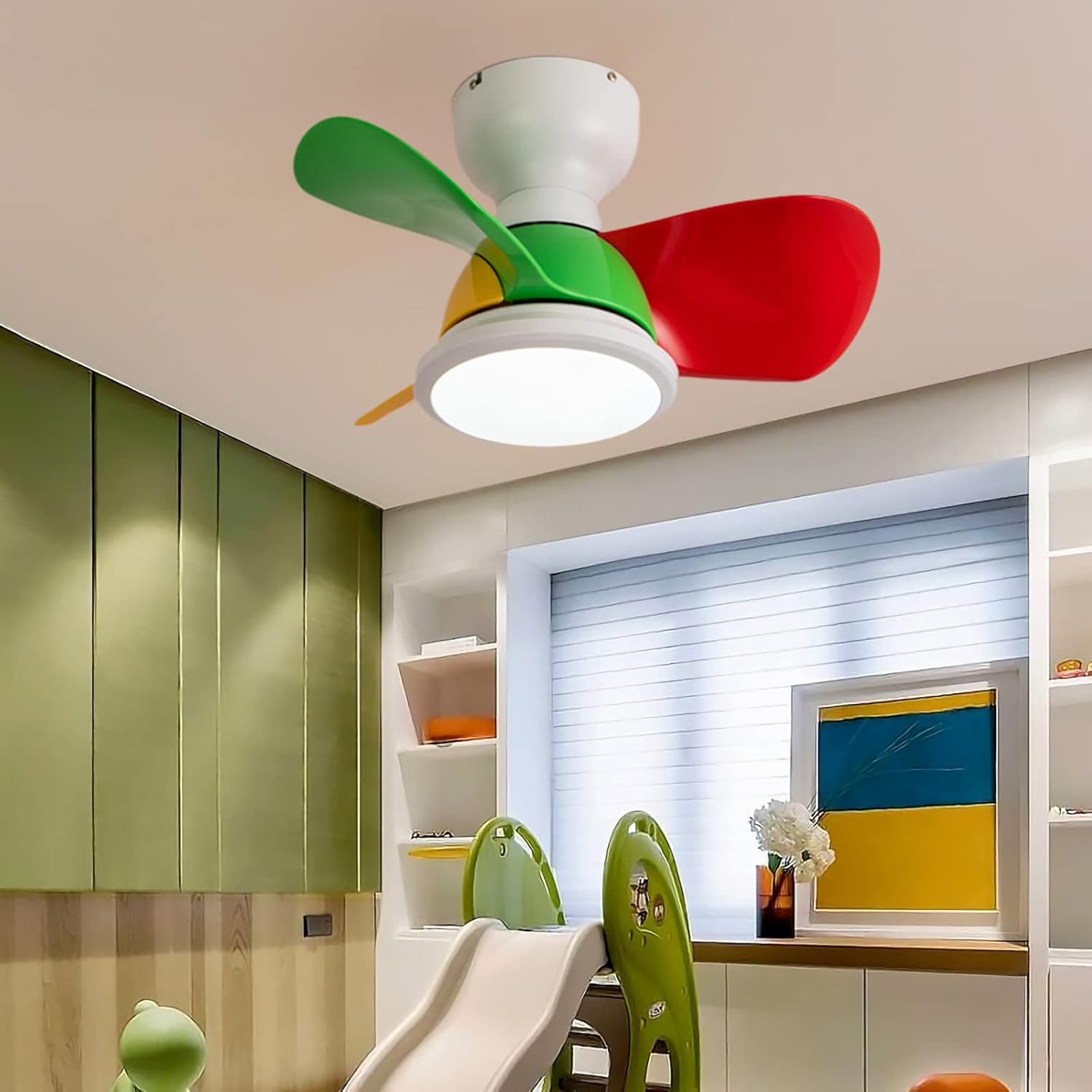 YUEGOO Ceiling Fans with Lamps,Dc Reversible 6 Speed 40W Ceiling Fan Chandelier Led Dimmable Mute Ceiling Lights with Fan Winter Summer Mode for Bedroom Lounge Dining Room/C