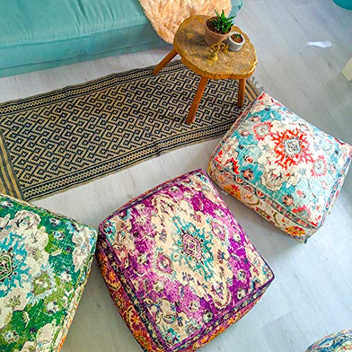 Mandala Life Art Bohemian Decor Floor Cushion - Cover Only - 24X8 Inches - Square Meditation Carpet Pillow Case - Printed Cotton Rug Pouf #TOP5