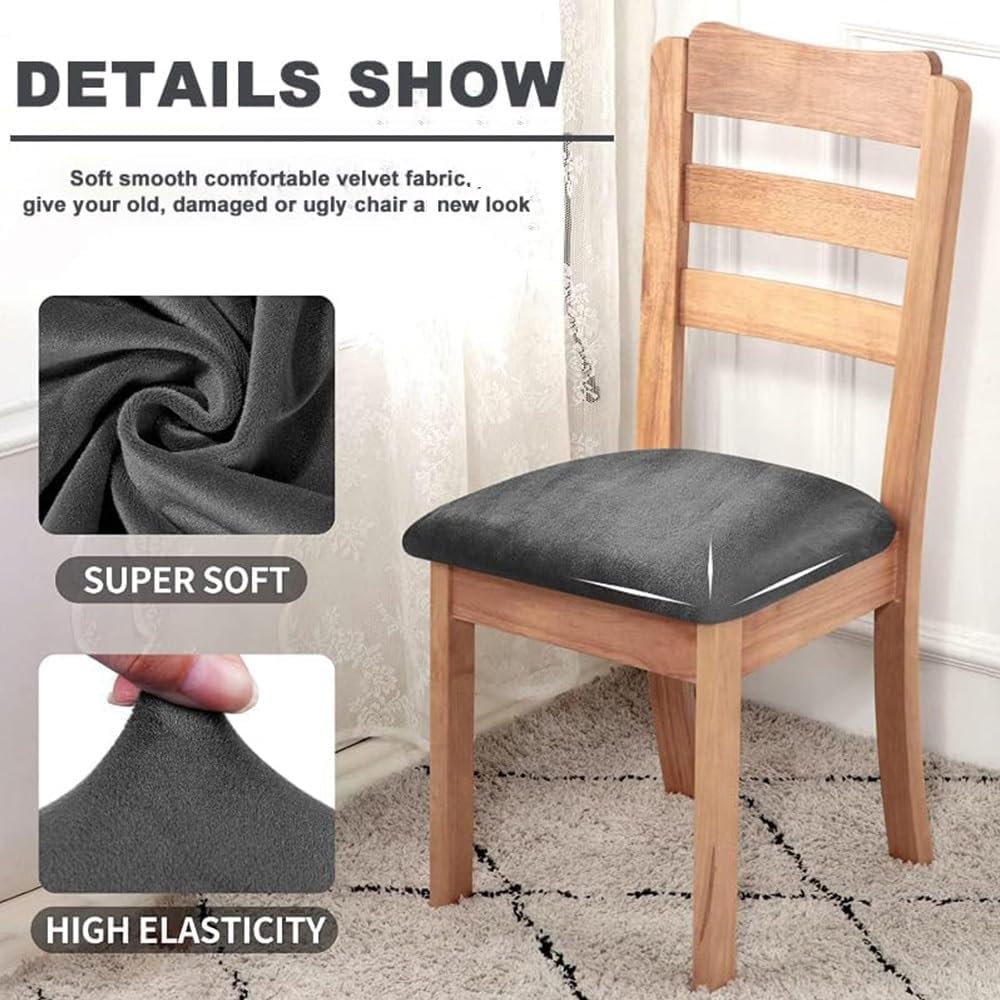 Set of 2/4/6 Velvet Dining Chair Seat Covers, Stretch Dining Room Chair Seat Cushion Cover Removable Washable Chair Slipcovers Furniture Protector(Gold,Set of 6)
