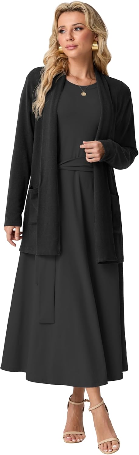 GRECERELLE Womens 2026 Fall Winter Casual Shawl Neck Long Sleeve Relaxed Fit Open Front Cardigan with Pockets (XS - 3XL) - Image 4