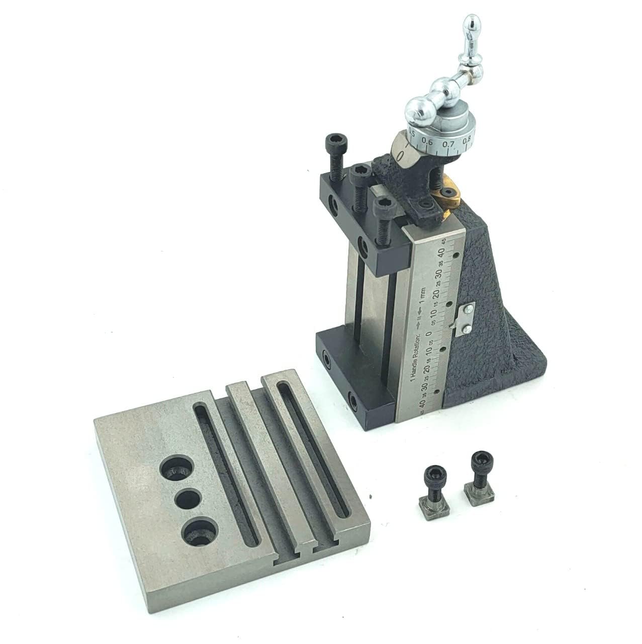 Buyohlic Mini tobogán de fresado vertical con placa base, montaje directo en mini máquina de torno de 7 x 14 pulgadas (tipo fijo con abrazadera))
