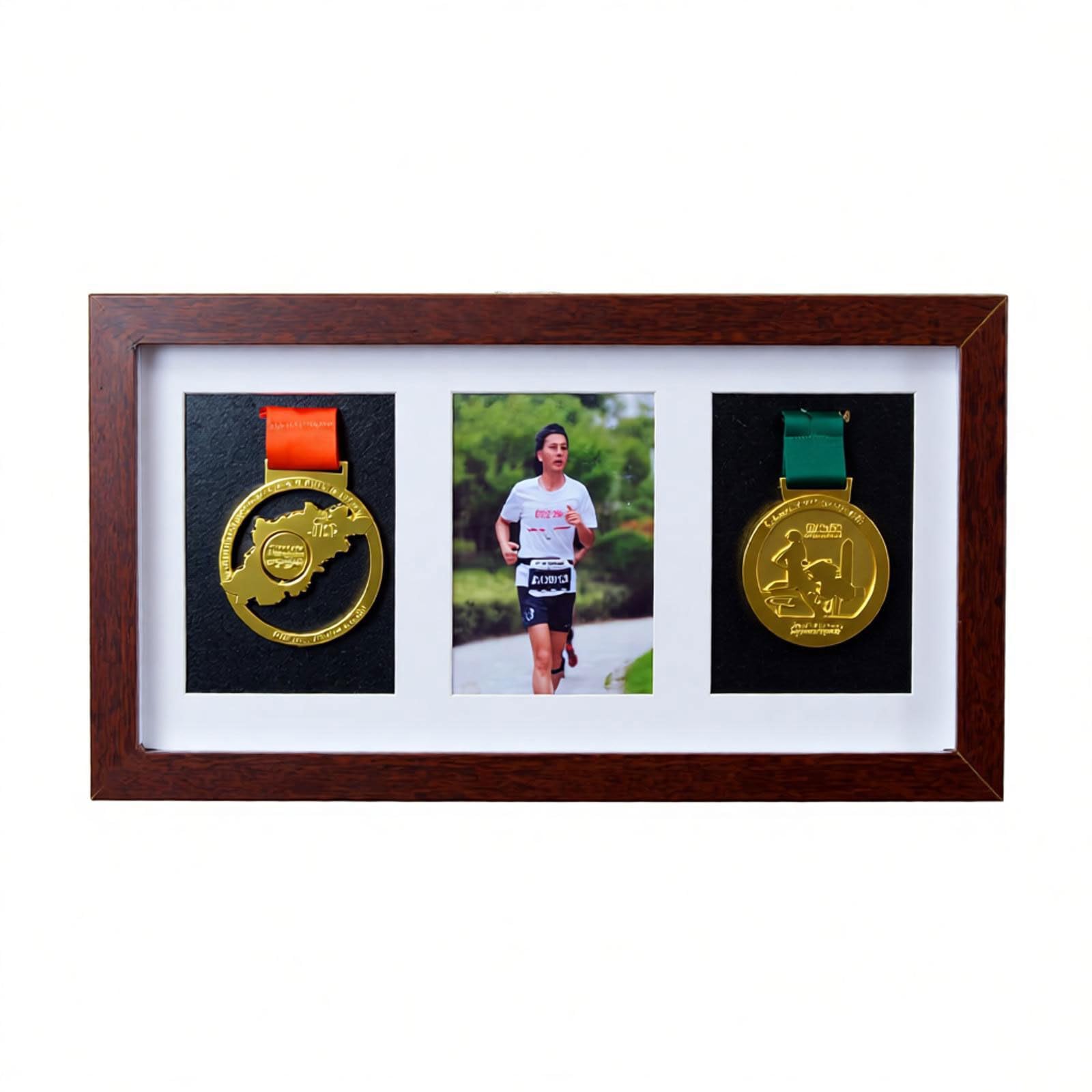 ETUELNOPT Medal Storage Box for Runners, Walnut Wood 3D Deep Box Medal Display Frame, Multiple Sizes(3 medals/40 * 20.5cm)