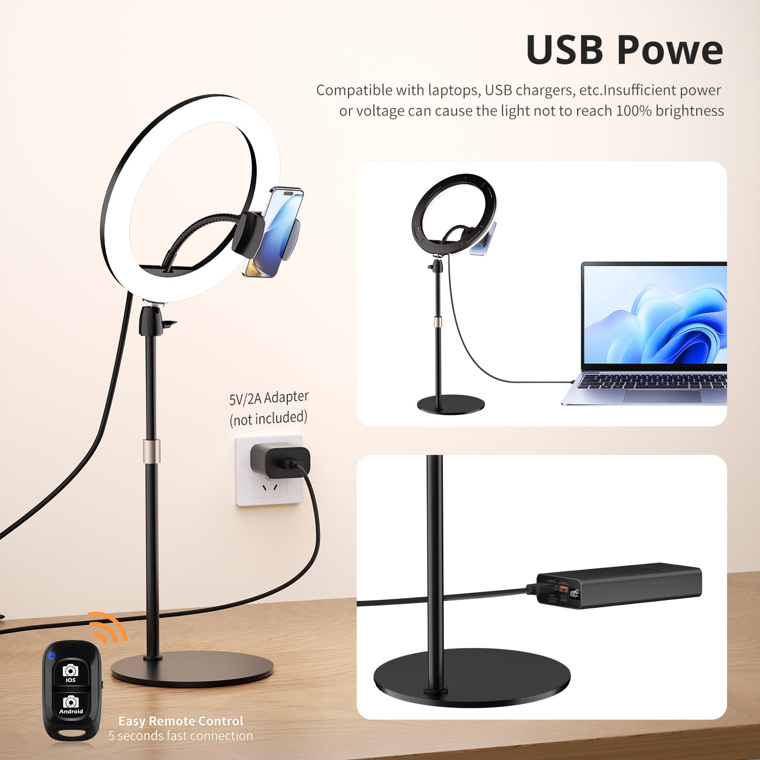 Aureday Anneau lumineux pour ordinateur portable, anneau lumineux à selfie de 12"