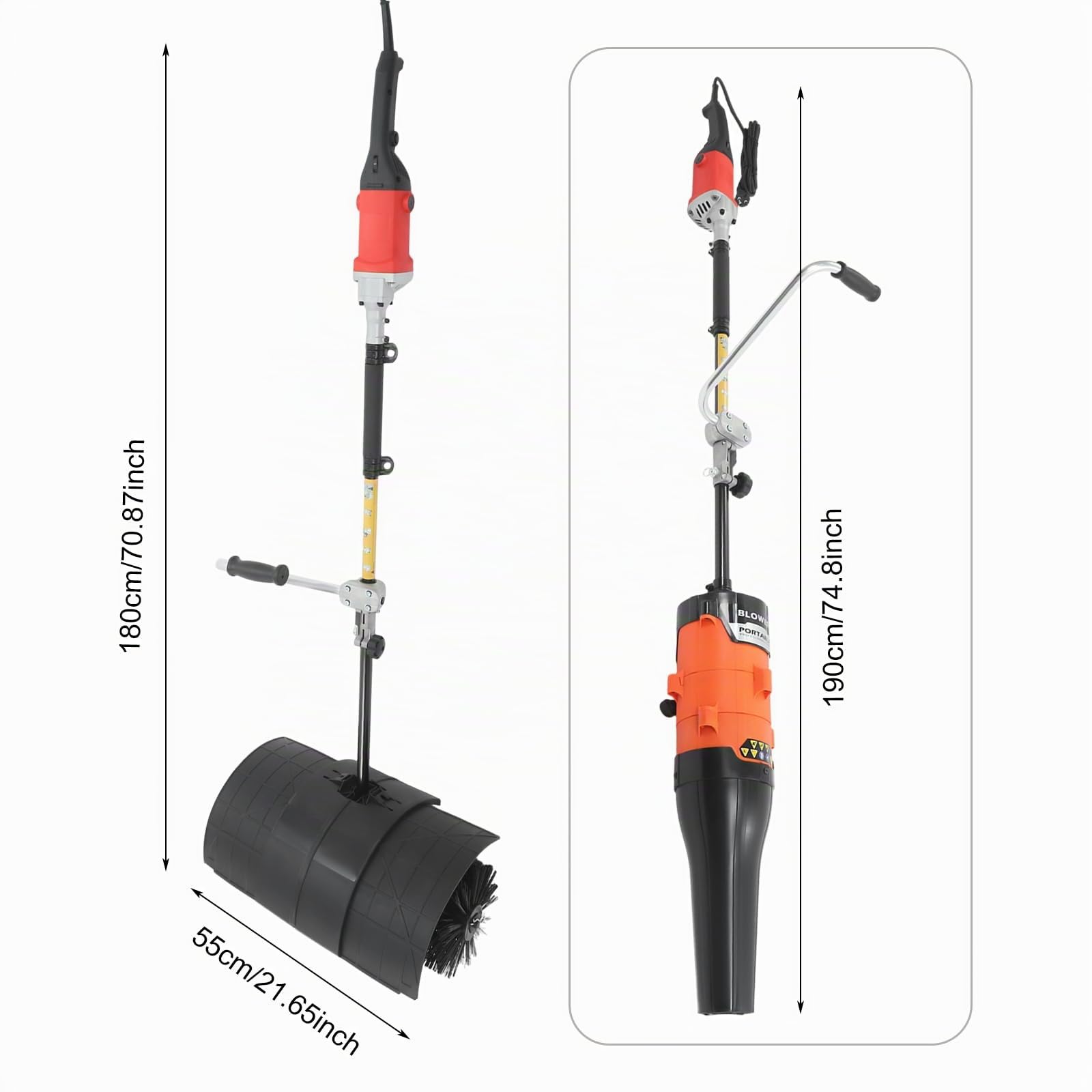 2-in-1 Kehrmaschine mit Gebläse, Elektrisch Motorbesen 55cm Bürstenbreite,Schneeschieber Kehrbesen Schneefräse Laubbläser, für Die Reinigung Von Rasen Laub Kunstrasen Gras und Schotter
