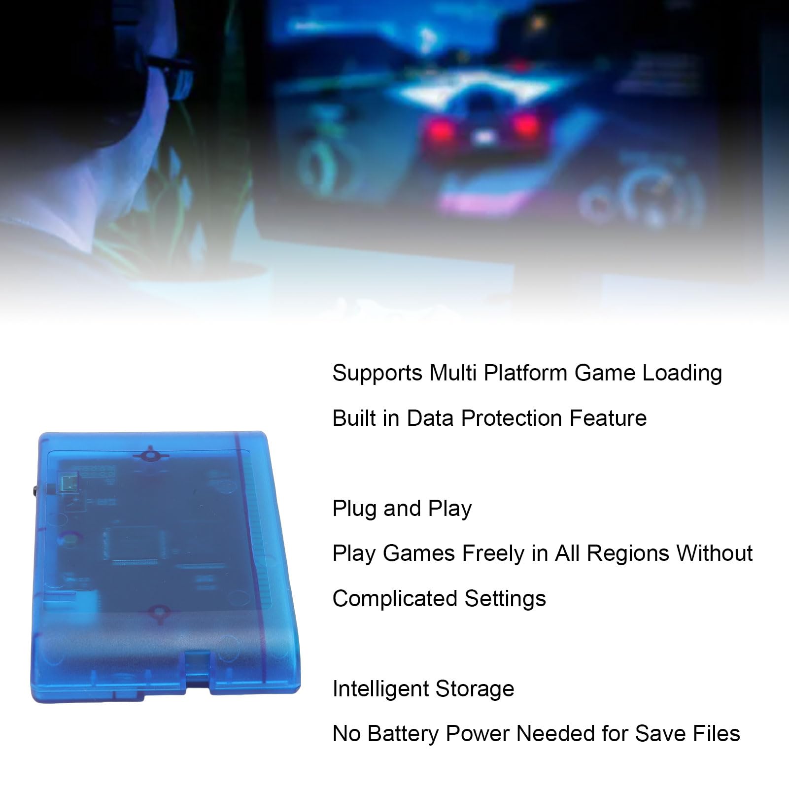 Plyisty Cartouche de Jeu Mega Drive V3 Pro pour Genesis et Master System, Carte Flash Tout-en-un avec Carte TF de 4 Go, Fonction de Sauvegarde et Prise en Charge des Triches, pour (BLUE)