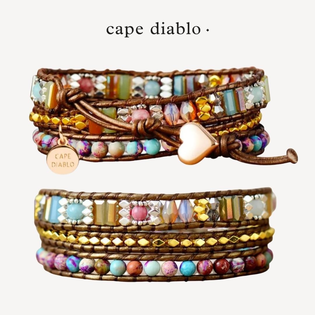 Cape Diablo Imperial Heart Protection Wrap Bracelet - Authentic Energy Crystal & Genuine Jewelry - Beaded Chakra Wrist Band for Courage, Determination, Peace & Healing - Adjustable Closure