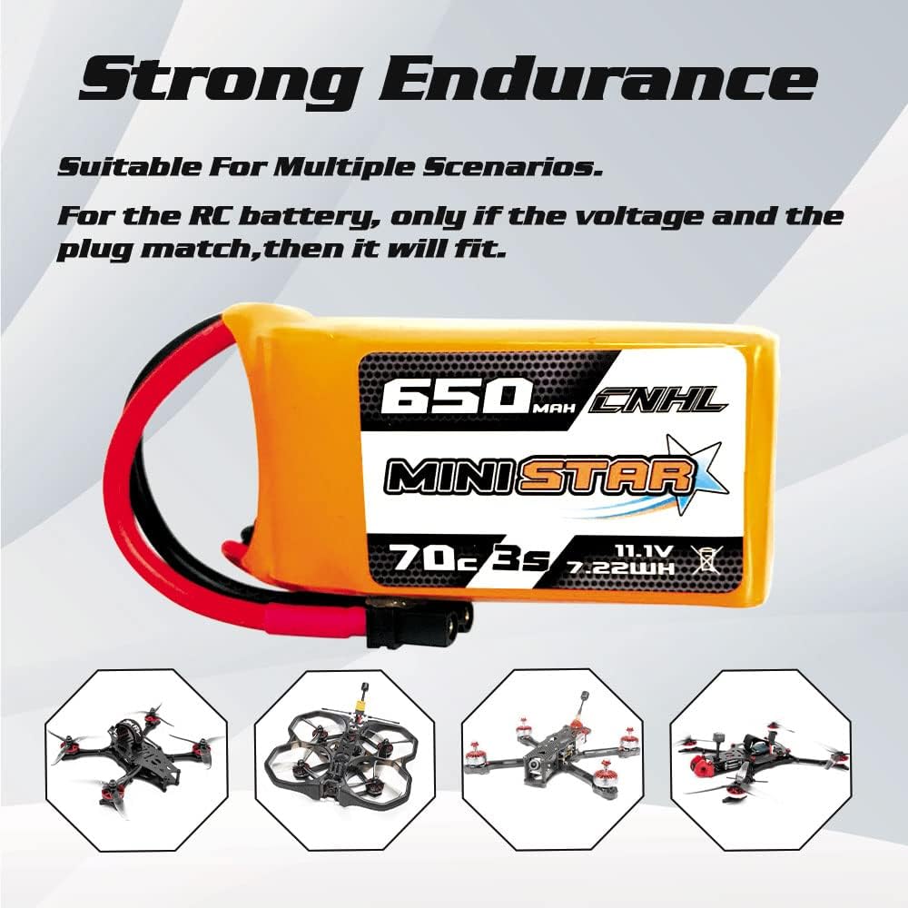 CNHL 650mAh 3s Lipo Battery 11.1v 70C with XT30U Plug for Mini Quad FPV Quadcopter Drone UAV RC Airplane Drone FPV(2 Packs)