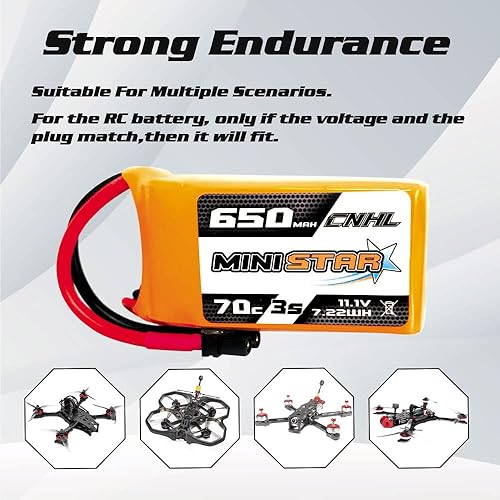 Miniatura 4 de CNHL 650mAh 3s Lipo Batería 11.1v Lipo 70C con XT30U Plug RC Baterías para Mini Quad FPV Quadcopter Drone UAV RC JJPRO DJI Avión, Drone FPV,