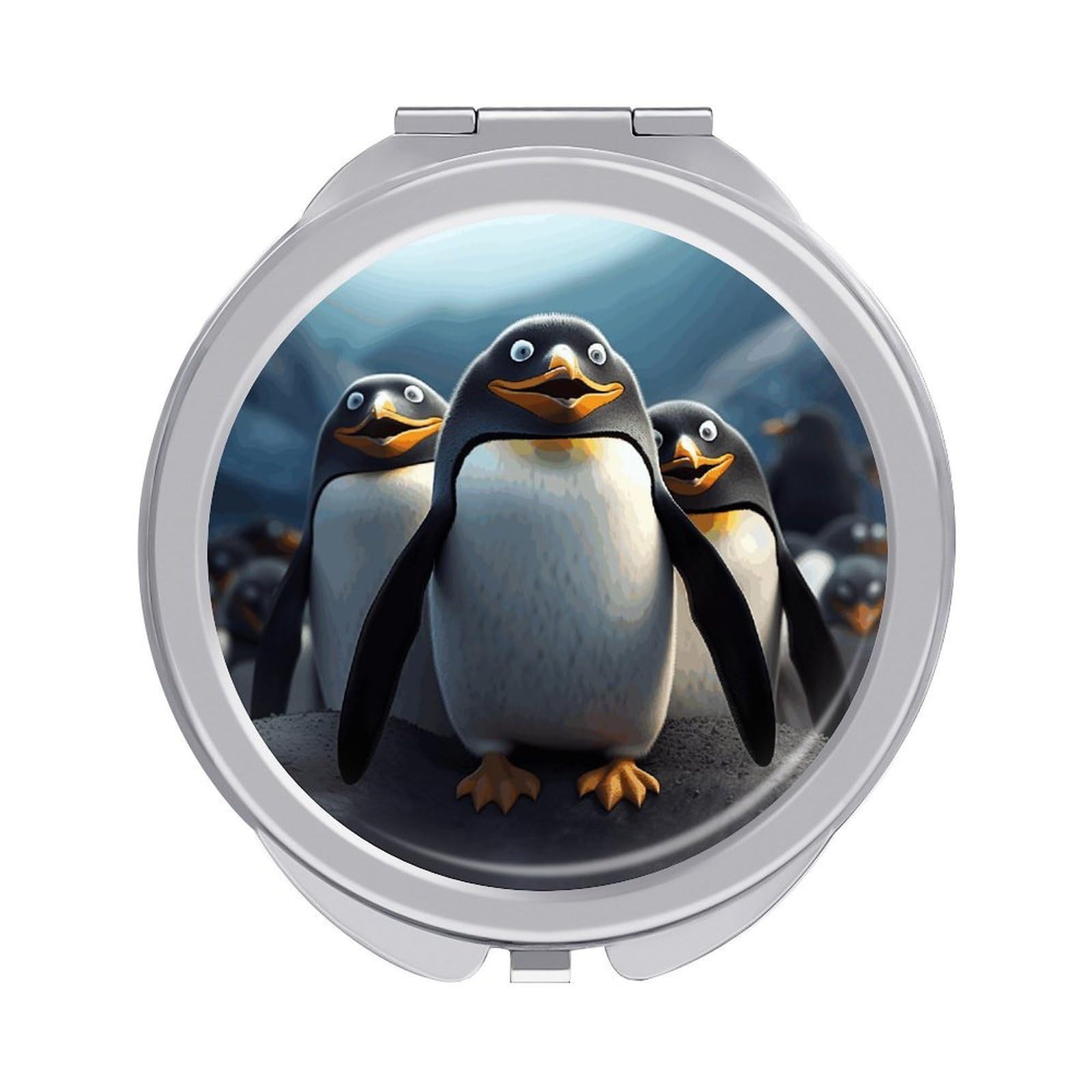 JTREHY Funny Penguins Makeup Mirror Silver Mirror Surface Folding Makeups Mirrors Lightweight Durable Looking Glass for Suitable Traveling Handbag and Purses