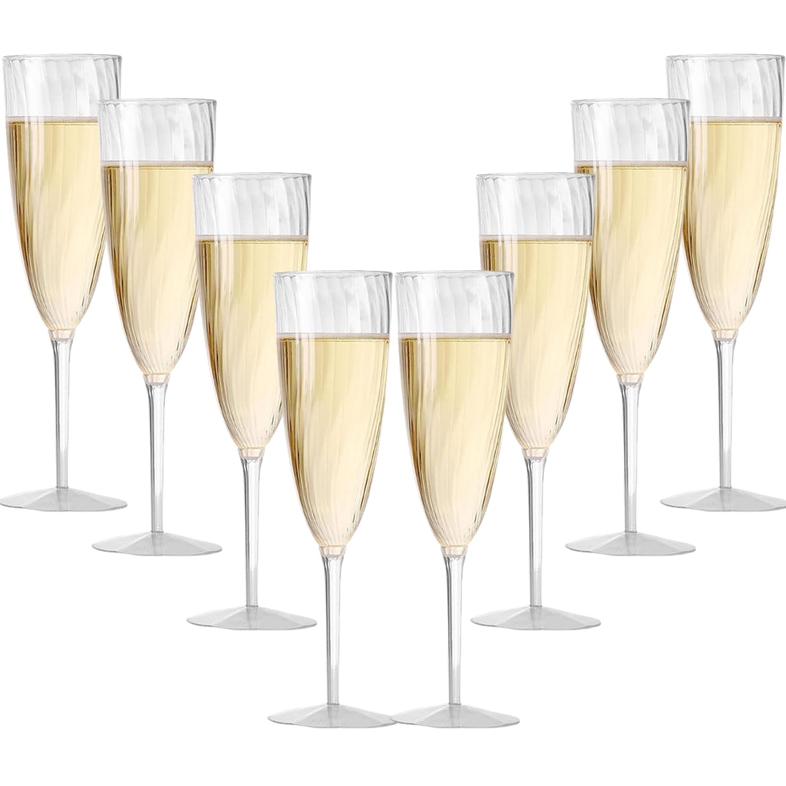 CutitiUU 8 PCS Plastic Threaded Champagne Glasses,Premium Elegant Plastic Champagne Flutes,Champagne Glasses Reusable,Cocktail Prosecco Glasses for Weddings,Birthdays,Christmas,BBQ (6oz)