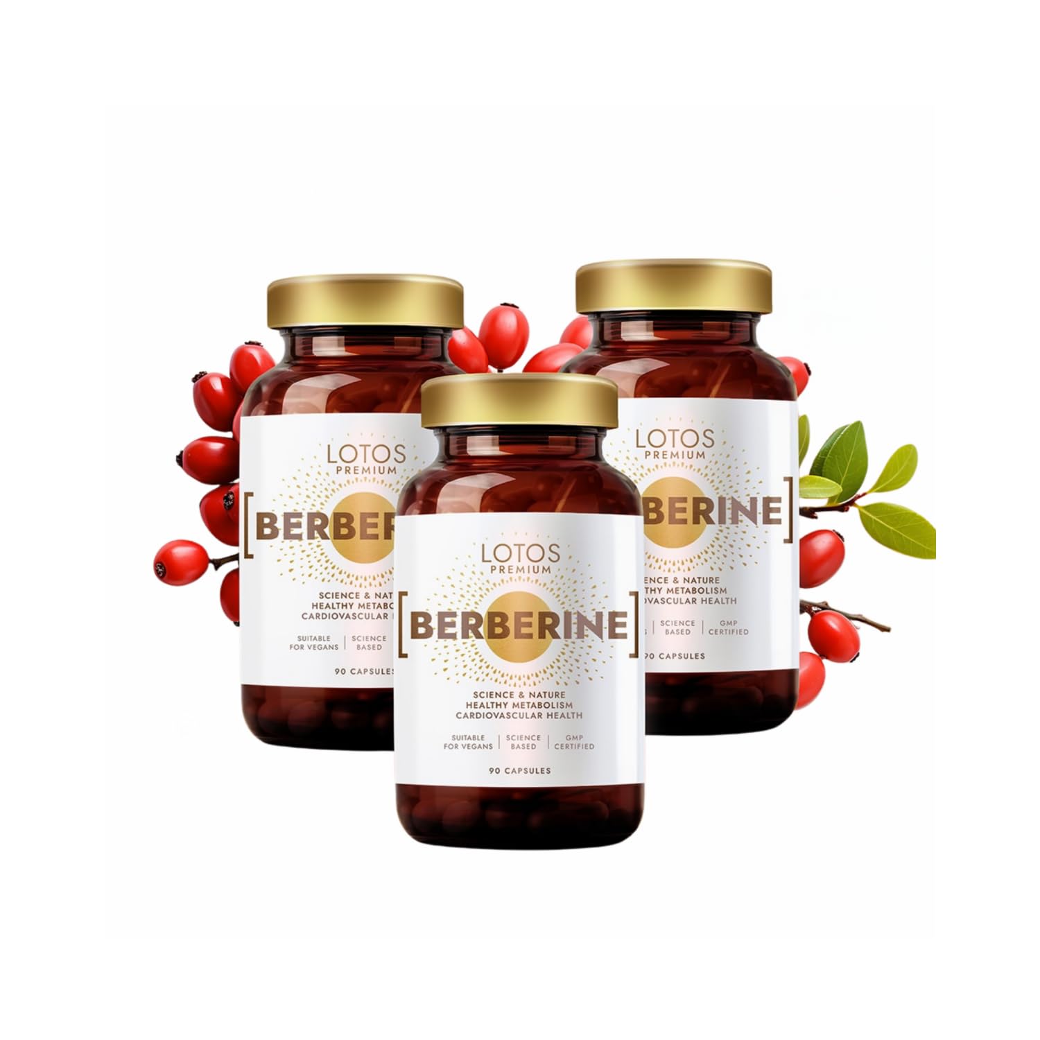 Berberin 500mg - 90 Kapseln 3er Pack - Für Veganer Geeignet - Maximale Absorption Berberis Aristata Wurzel - Hochdosiert, Ohne Zusatzstoffe, GMP-Qualität