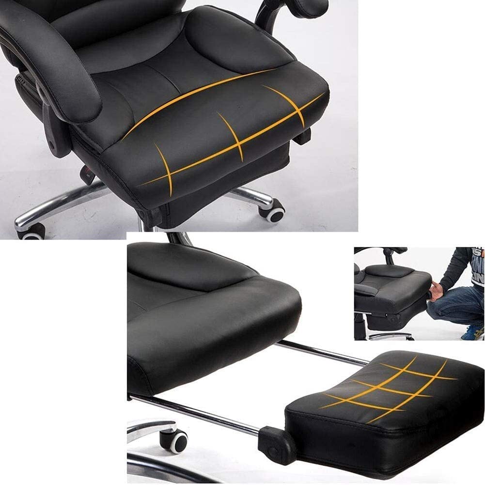 Krzesło ergonomiczne krzesło obrotowe krzesło komputerowe krzesło biurowe PU tapicerowane krzesło biurowe krzesło biurowe zagłówek fotel do gry krzesło (Color : Black)