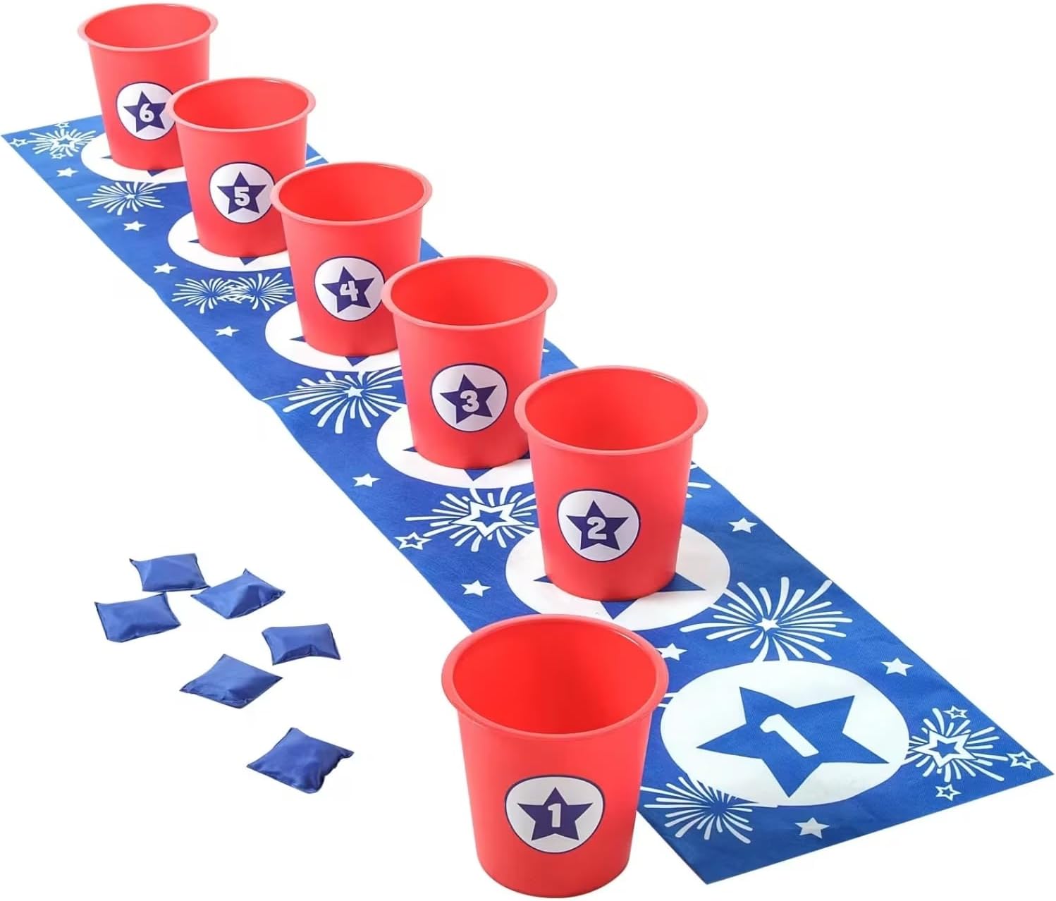 Fun Express 6 Ft. 9" x 15 1/2" Patriotic Bucket & Bean Bag Toss Game Set - 13 Pieces