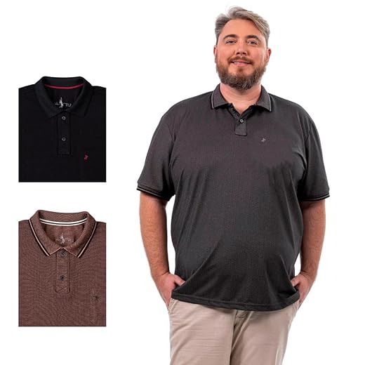Kit 3 Camisa Polo Plus Bolso Piquet com Algodão - Kit 81