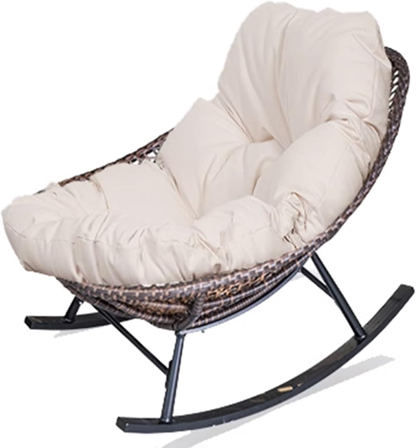 Outdoor Patio Rocking Chair Rattan Rocker Padded Cushion Recliner Outdoor Rattan Rocking Chair for Balcony Front Porch Garden Patio Backyard Comfy Rocker Chair