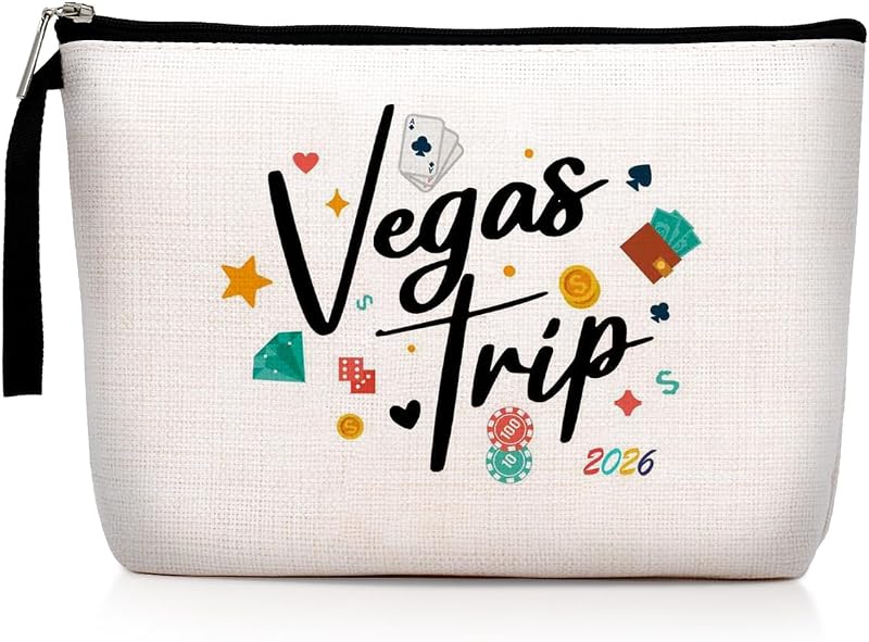 Necessaire de maquiagem Hanamiya Na com estampa de letras Vegas, 20,07 x 16 x 4,06 cm