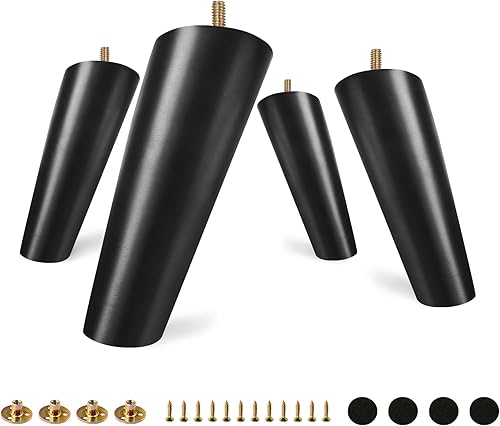 FoDau770 Patas de madera de goma negra para muebles de 6 pulgadas, patas de madera cónicas inclinadas para sofá de mediados de siglo, juego de 8,