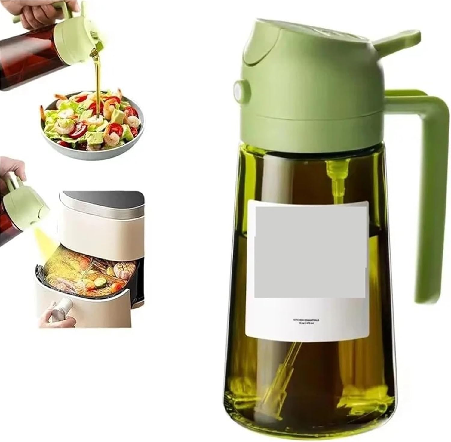 Oil Spray Bottle, 2-in-1 16oz 470ml Brown Glass Oil Sprayer Leakproof Dispenser For Cooking BBQ Grill Air Fryer,for Salad Making, Baking(Green)
