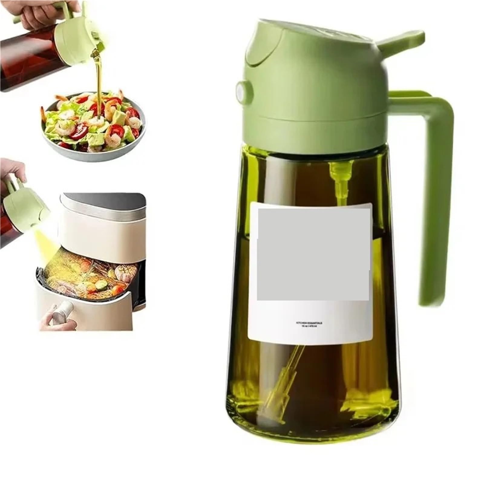 NGTFDCP Oil Dispenser, 2-in-1 16oz 470ml Brown Glass Oil Sprayer Leakproof Dispenser For Cooking BBQ Grill Air Fryer for Air Fryer, Salad(Green)
