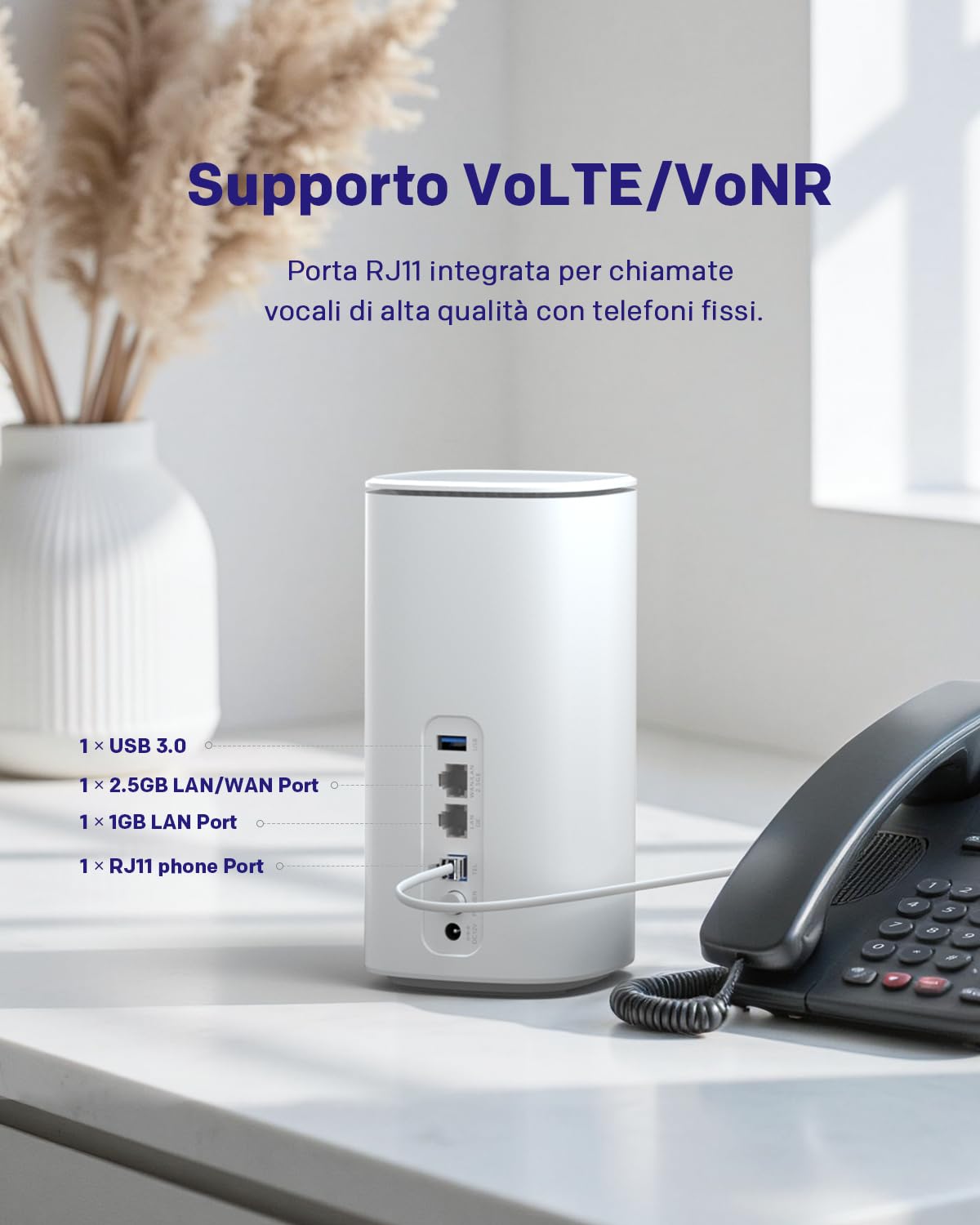 STRONG Router 5G con SIM – WiFi 6 AX3000 CPE – Velocità fino a 3.2 Gbps – 2.5GE WAN/LAN & 1GE LAN – RJ11 VoIP/VoNR – Compatibile Mesh – Chipset Qualcomm (5GROUTERAX3000)